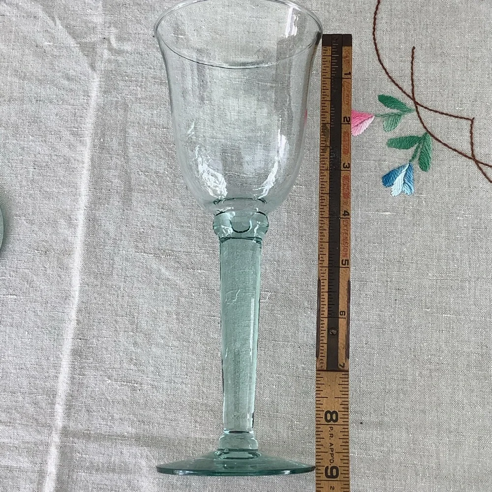 Vintage La Mediterranea Water Wine Handblown 5 Glasses Sea Green Tint Verde